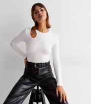 New Look Off White Cut Out Long Sleeve Bodysuit